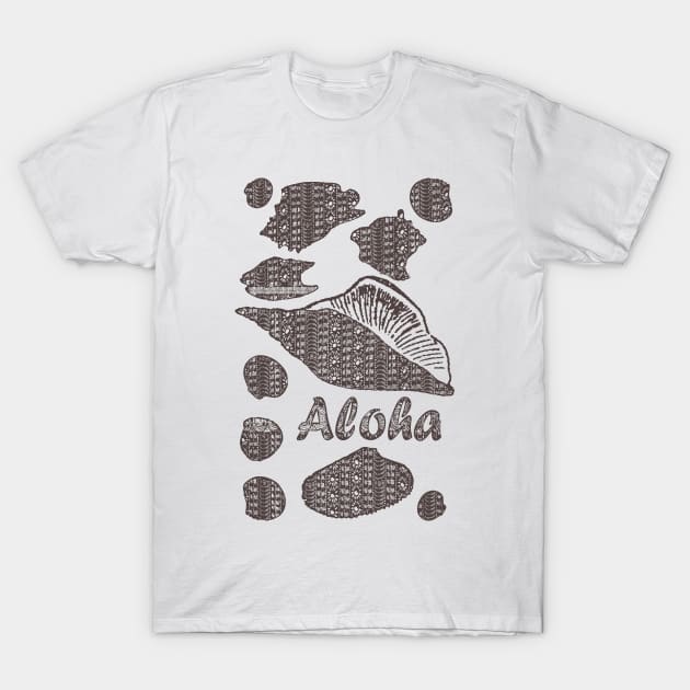 Vintage Style Polynesian Hawaiian Cow Shell Pattern Surf Aloha T-Shirt by pelagio